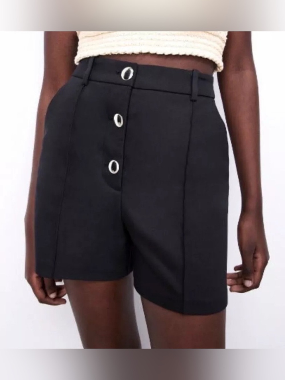 Zara Black High-Waist Button-Front Bermuda Shorts Size XL BNWT